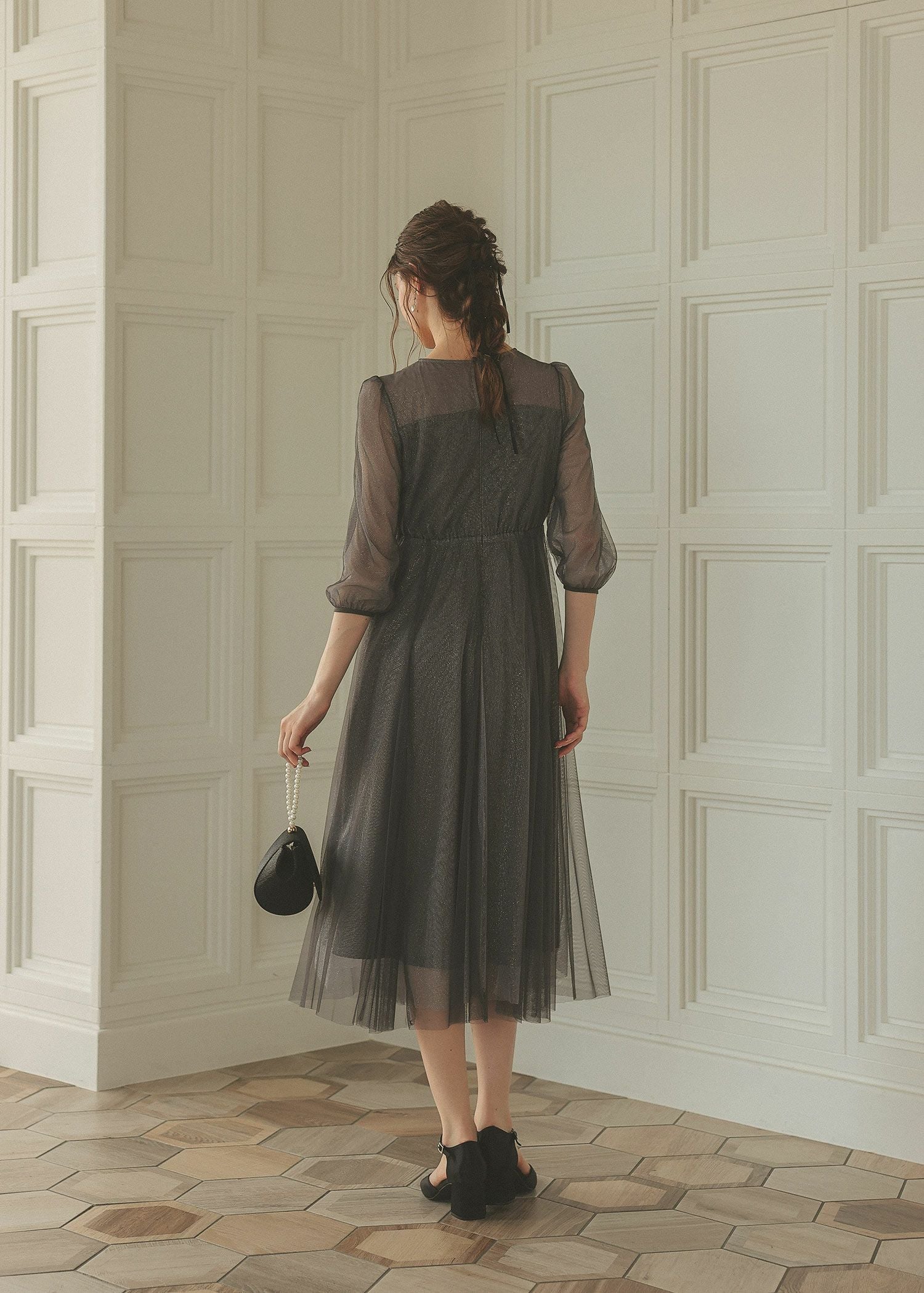 ビスチェ風トップス ラメチュールワンピースドレス | DorryDoll