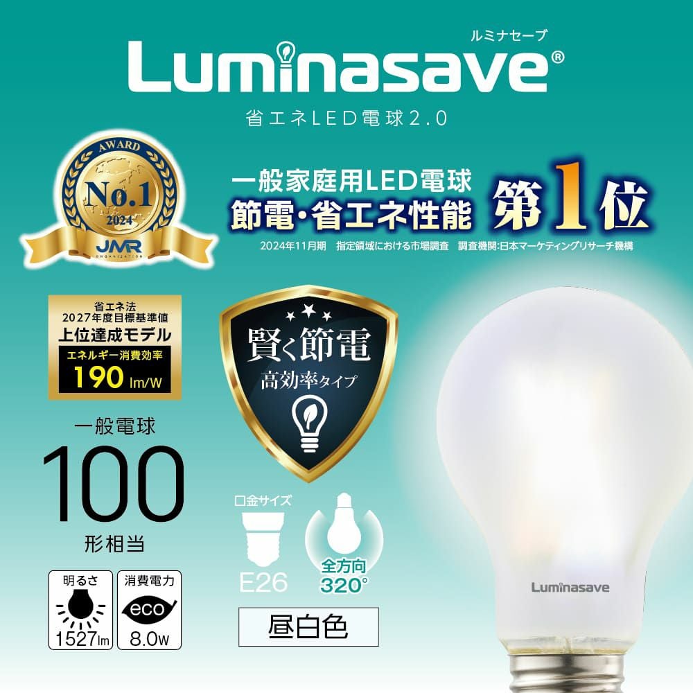 Luminasave(ルミナセーブ) 省エネ LED電球 40形 E26 昼白色 全方向
