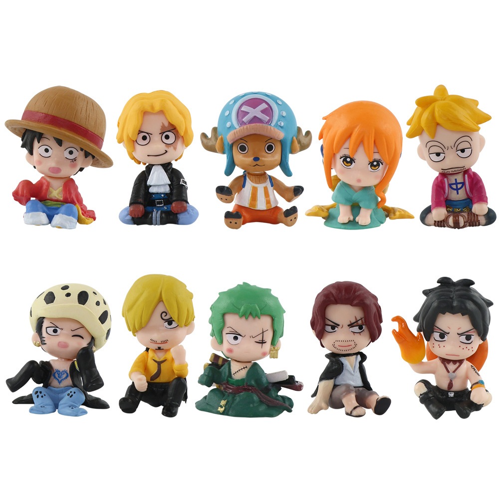 10Pcs/Set Q Versão One Piece Anime Figura Sit Luffy Zoro Chopper