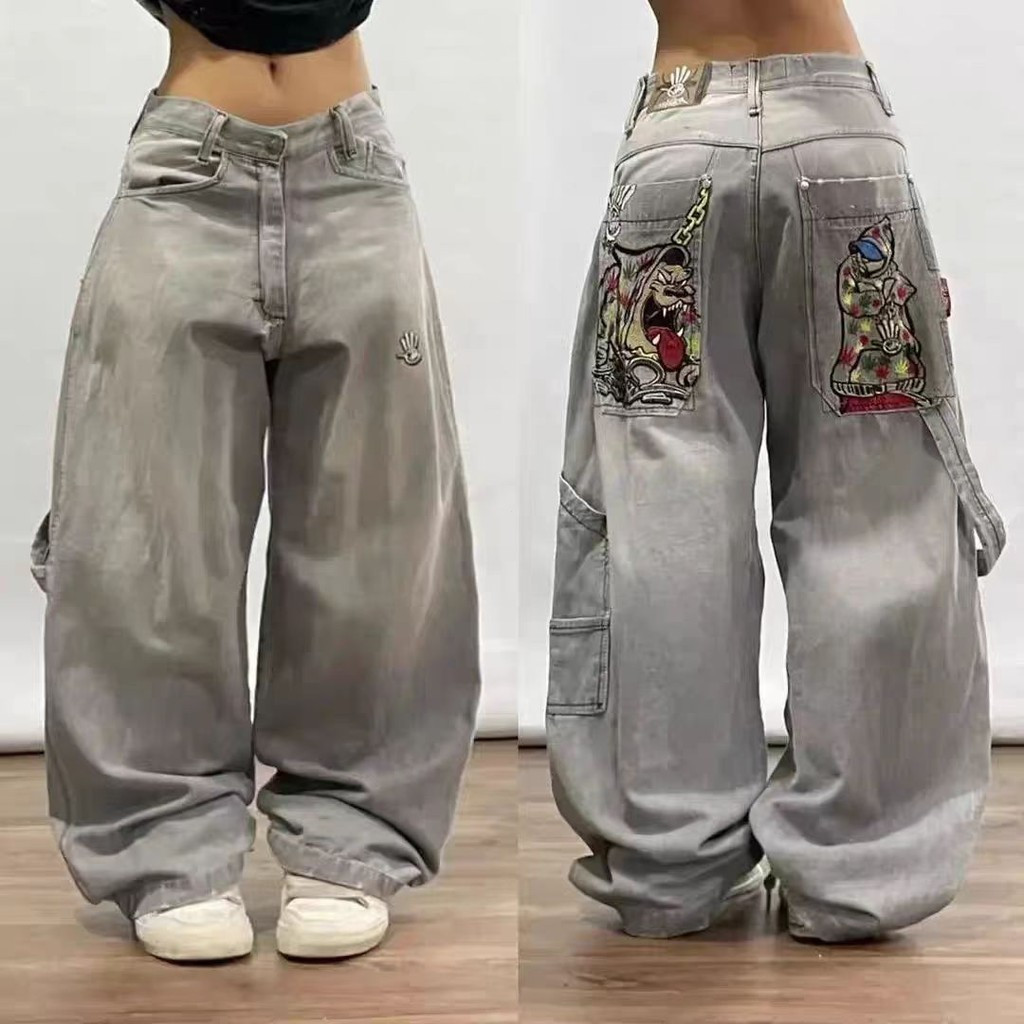 Streetwear Baggy Jeans Y2K Hip Hop Retro Bolso Calças Pretas Dos