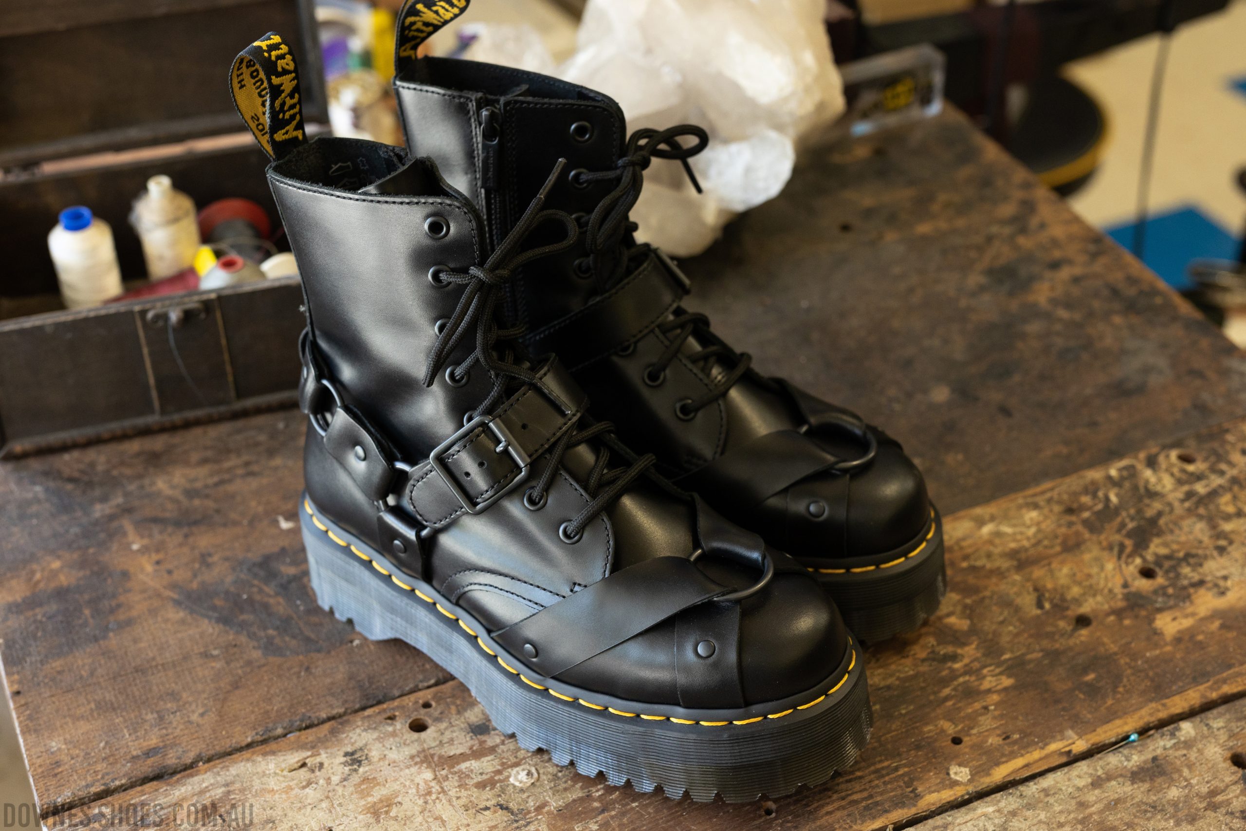 Jadon Harness Black Platform 8 Eye Boot — Downes