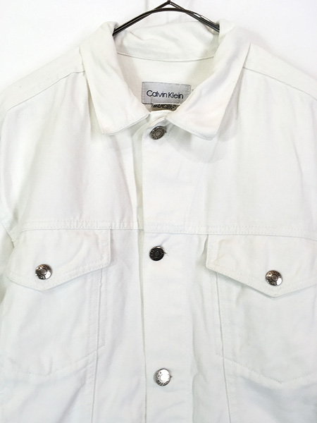 古着 90s CK Calvin Klein ホワイト デニム ジャケット Gジャン L 古着