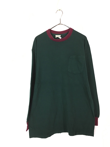 古着 90s USA製 LL Bean 100%コットン ポケット付 長袖 リンガー T