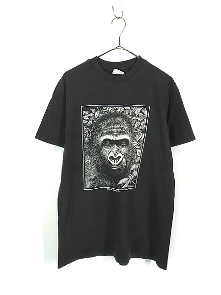 古着 80s USA製 Paul M.Breeden ゴリラ モノクロ アニマル アート T