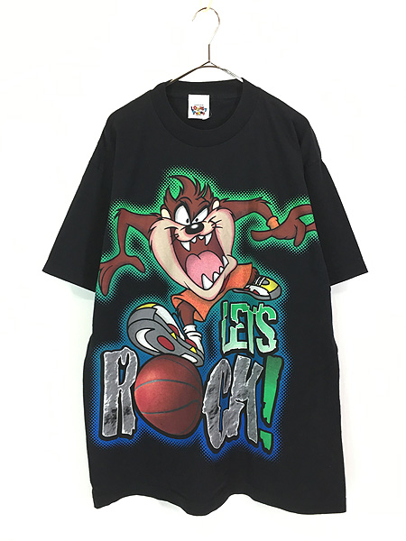 古着 90s USA製 LOONEY TUNES 「LET'S ROCK」 タズ バスケ Tシャツ XL