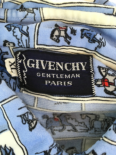 古着 70s GIVENCHY 馬 兵隊 総柄 光沢 オールド ボックス ポリエステル