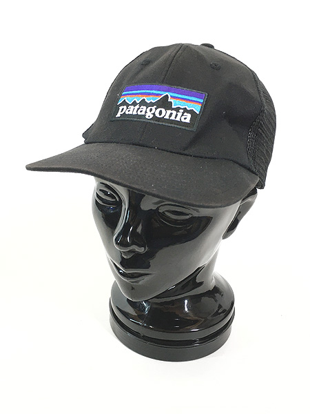 雑貨 古着 18s Patagonia ロゴ 刺しゅう メッシュ キャップ 黒 帽子