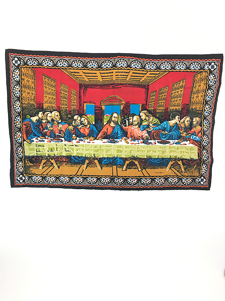 雑貨 古着 トルコ製 絵画 「最後の晩餐」 光沢 ベロア ラグ マット