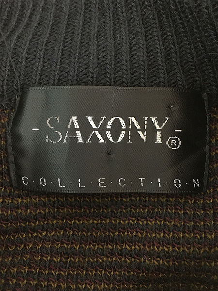 古着 90s SAXONY 本革 レザー × マルチ クレイジー パターン アクリル