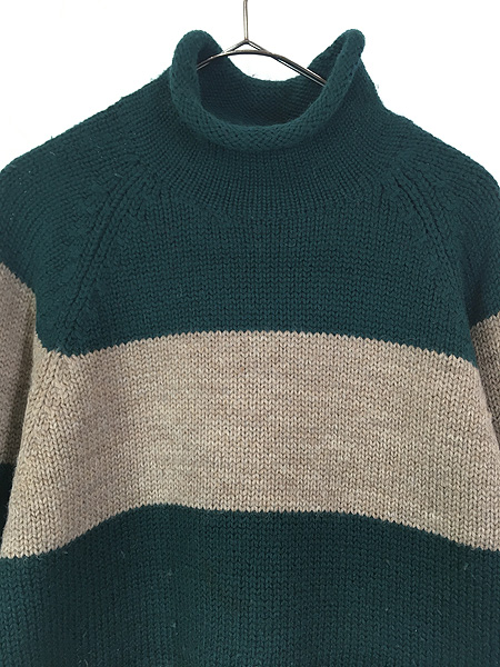 古着 90s J Crew 太ピッチ ワイド ボーダー ロールネック ローゲージ