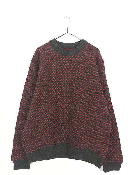 古着 80s ノルウェー製 LL Bean バーズアイ ヘビー ウール ニット