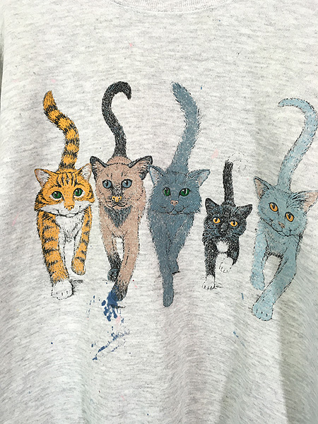 古着 80s USA製 猫 ネコちゃん アニマル アート ペンキ 両面