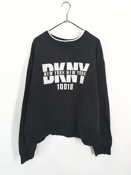 レディース 古着 90s DKNY 前V ロゴ フロッキー プリント スウェット