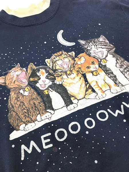 レディース 古着 90s 猫 ねこちゃん 星空 重ね着風 スウェット