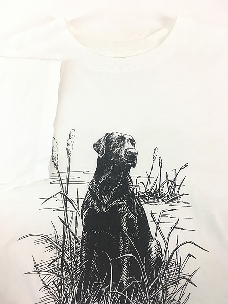 古着 80s 犬 ラブラドール レトリーバー アニマル モノクロ アート T