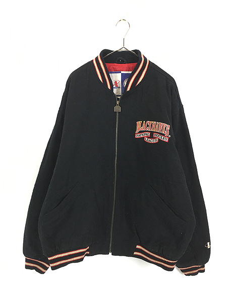 古着 90s NHL Chicago Blackhawks ブラックホークス ウール スタジャン