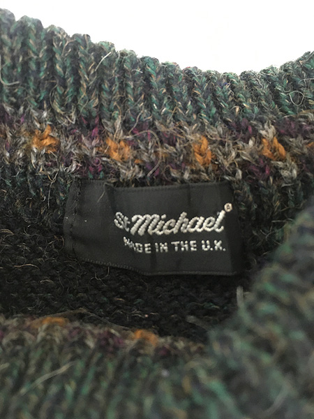 古着 80s 英国製 St.Michael フェアアイル ボーダー アルパカ ウール