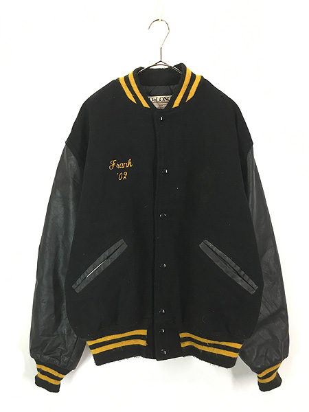 古着 90s USA製 DeLON 豪華 チェーン ステッチ パデッド 本革 レザー袖