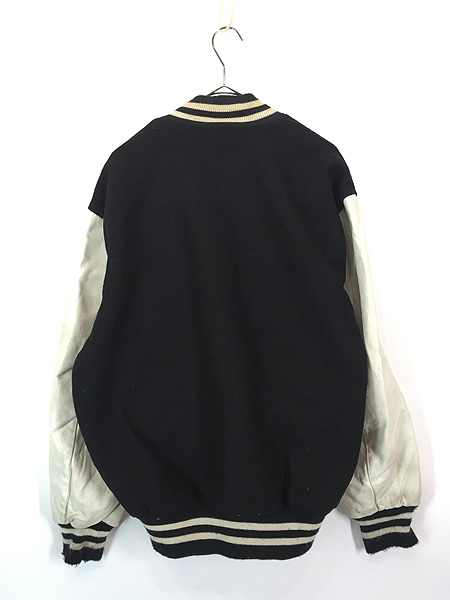 古着 90s USA製 DeLON 「N」 レタード 本革 レザー袖 メルトン ウール