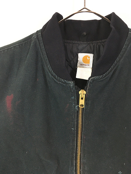 古着 90s USA製 Carhartt ブラック ダック 首リブ パデット ベスト 4XL
