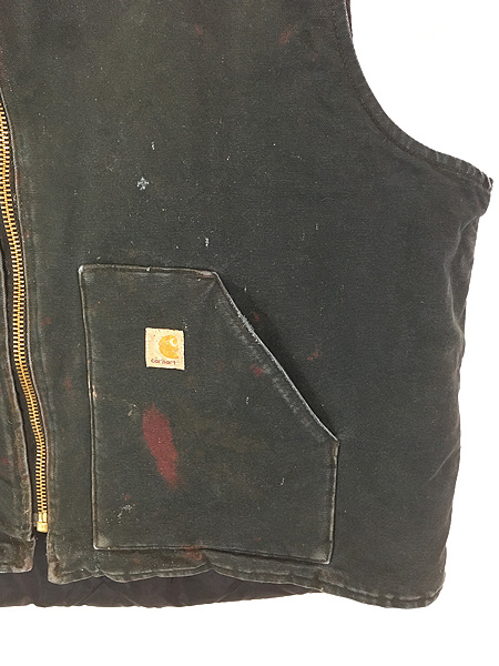 古着 90s USA製 Carhartt ブラック ダック 首リブ パデット ベスト 4XL