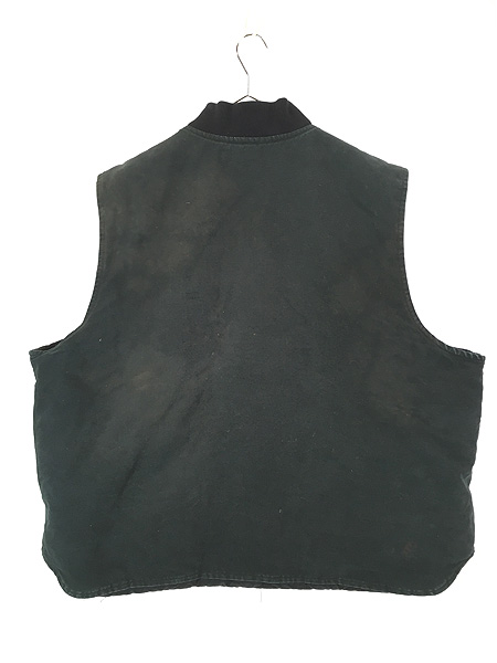 古着 90s USA製 Carhartt ブラック ダック 首リブ パデット ベスト 4XL