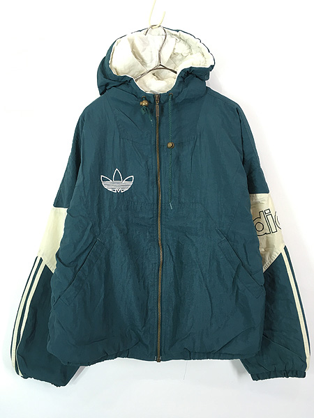 古着 80s adidas トレフォイル ロゴ 刺しゅう パデット フーデッド