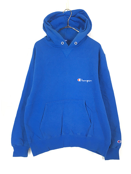 古着 80s USA製 Champion ワンポイント 前V スウェット パーカー 青 L