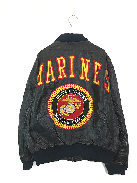 古着 90s 「MARINES」 USMC 星条旗 本革 オール レザー MA-1 フライト