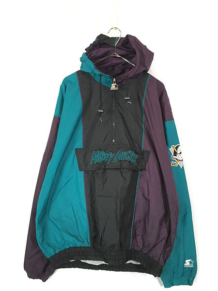 古着 90s STARTER NHL Mighty Ducks ダックス ハーフジップ ナイロン