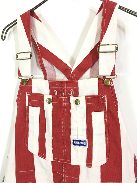 古着 70s BIG SMITH 赤白 太ピッチ ワイド ストライプ コットンツイル