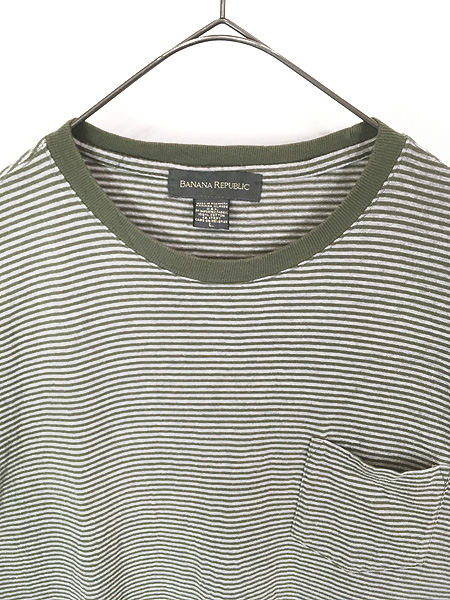 古着 90s USA製 BANANA REPUBLIC オリーブ × グレー ボーダー ポケット