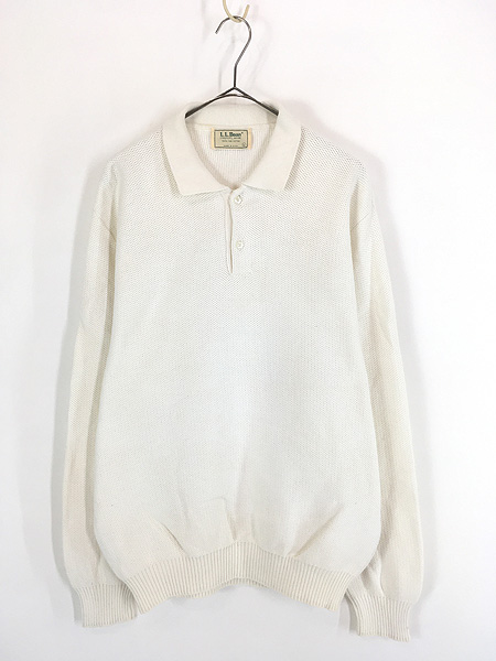 古着 80s USA製 LL Bean 無地 ソリッド 襟付き コットン ニット