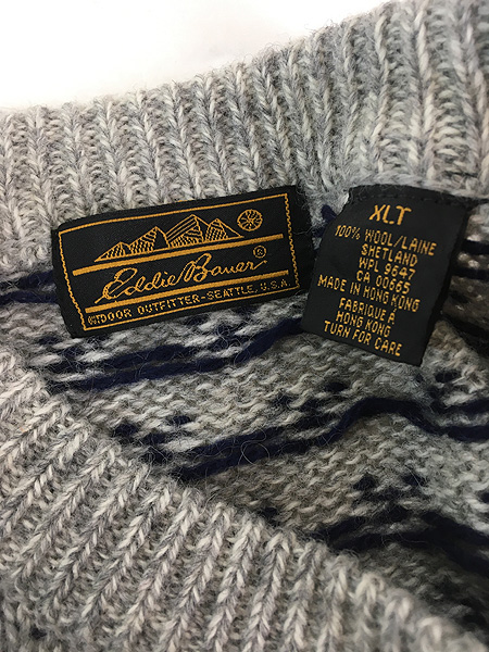 古着 80s Eddie Bauer バーズアイ 総柄 ローゲージ ヘビー ウール