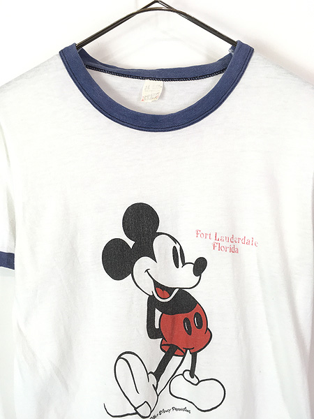 レディース 古着 80s USA製 Disney Mickey ミッキー 白足 リンガー T