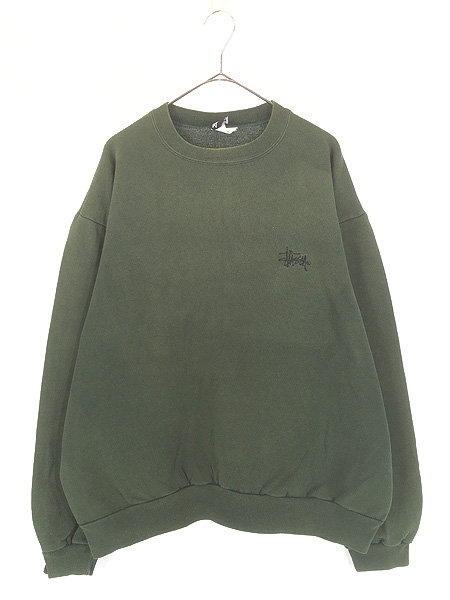 古着 80s USA製 Stussy 黒タグ ワンポイント フェード オリーブ
