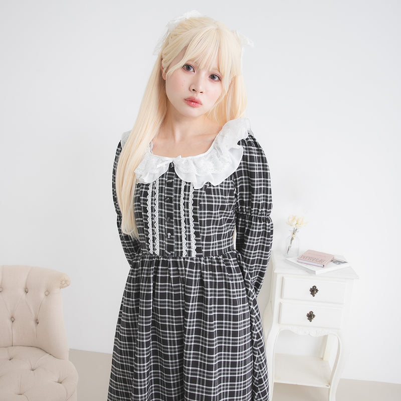 レースフリルクラシカルチェックワンピース – レディースファッション