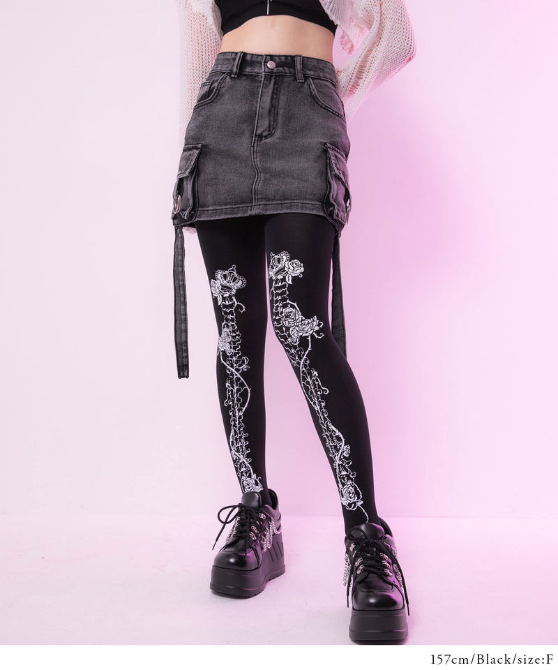 メール便】薔薇×骨×王冠プリントタイツ – レディースファッション通販