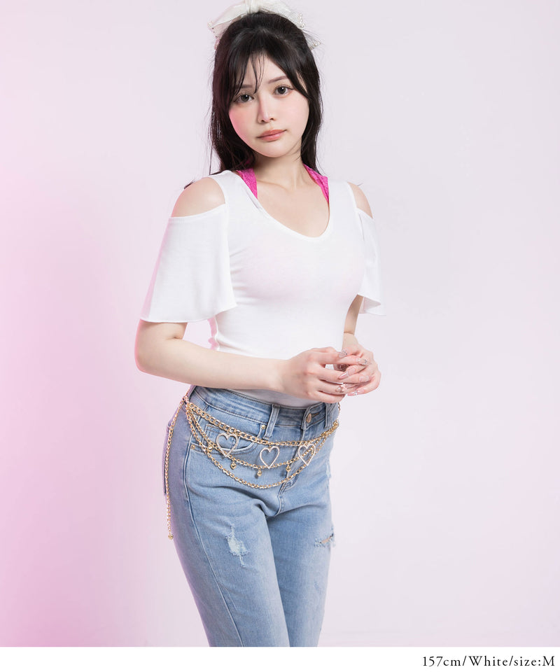 背中開きビジューバックルセクシーリボン姫ギャルトップス