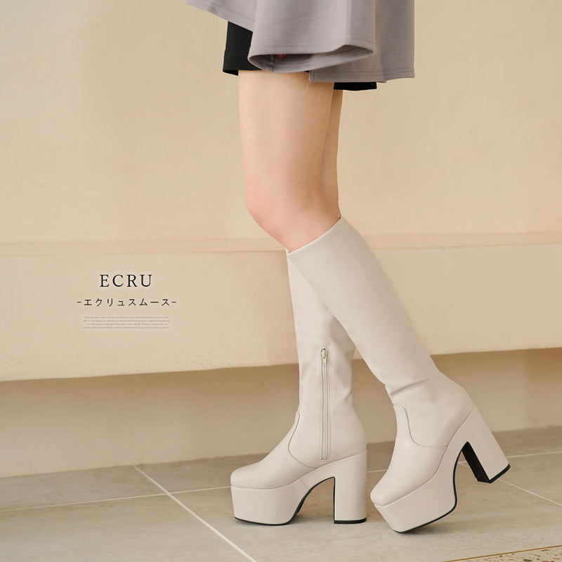 厚底ストレッチフィットロングブーツ【大きいサイズ有】 – レディース