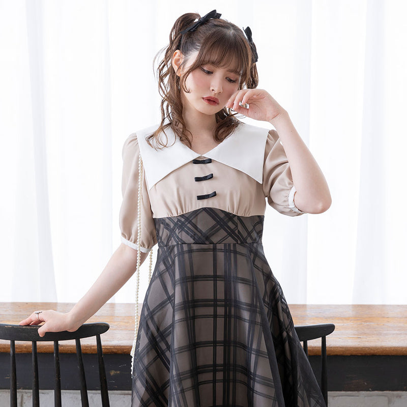 シアーチェック柄ドッキングオトナセーラーワンピース – レディース