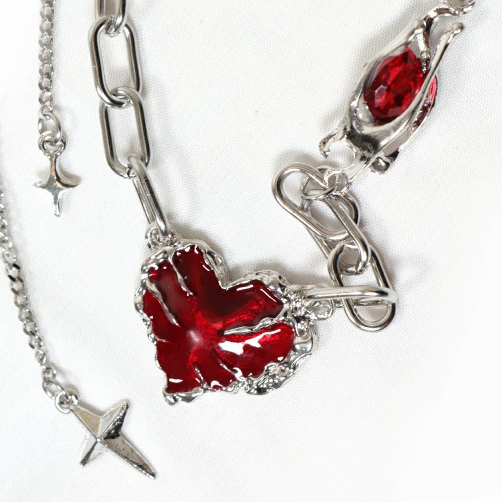 BY1183 ブラッドハート・ ゴシックチェーン チョーカー[心臓・コウモリ