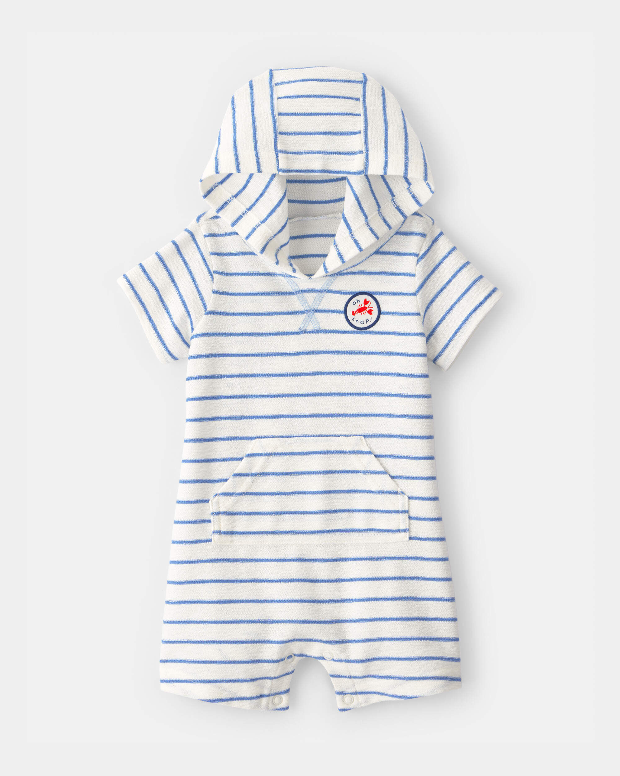 Baby Boy 'Oh Snap!' Lobster Stripe Short-Sleeve Hooded Romper