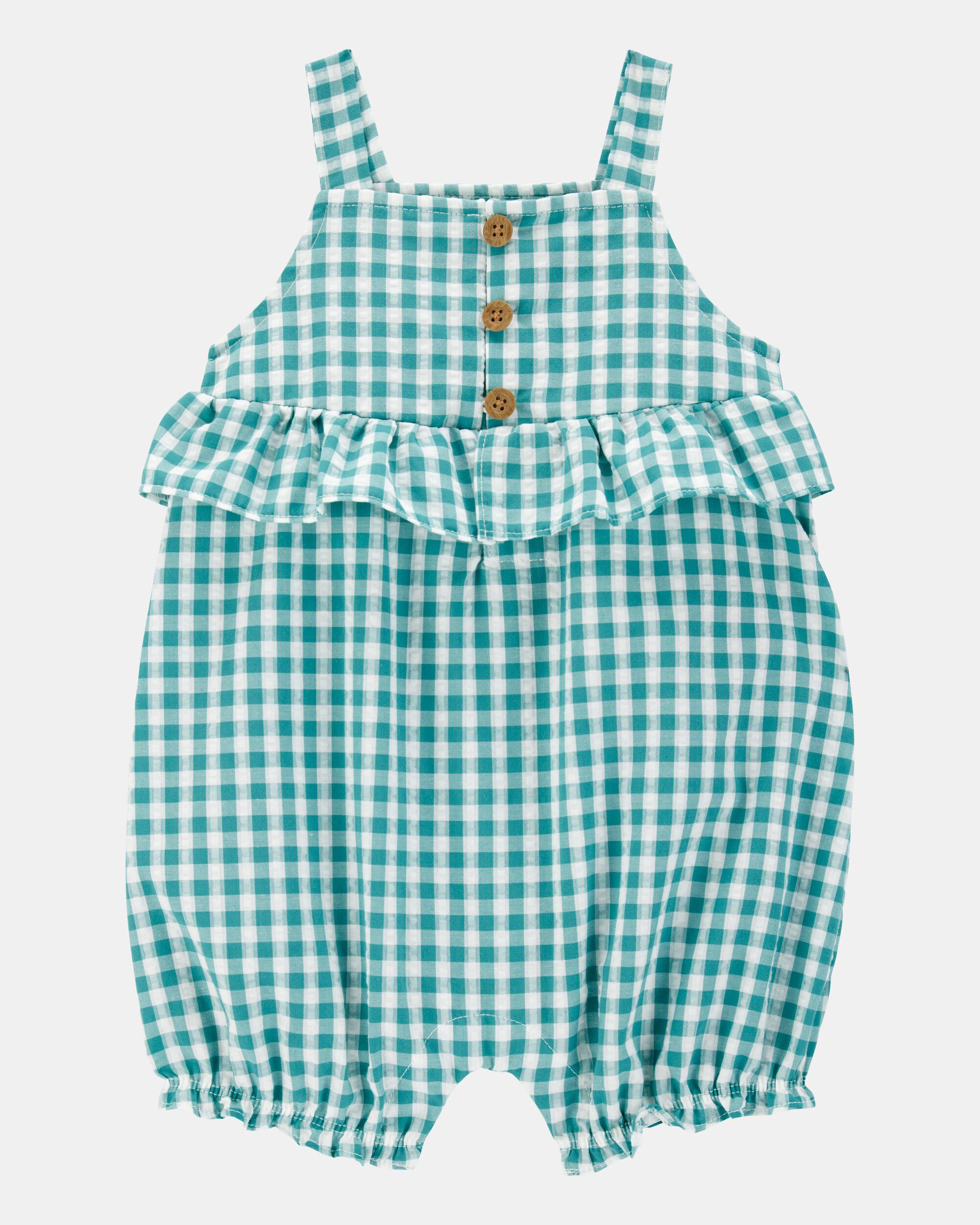 Baby Girl Gingham Tank Romper - Green | Carter's