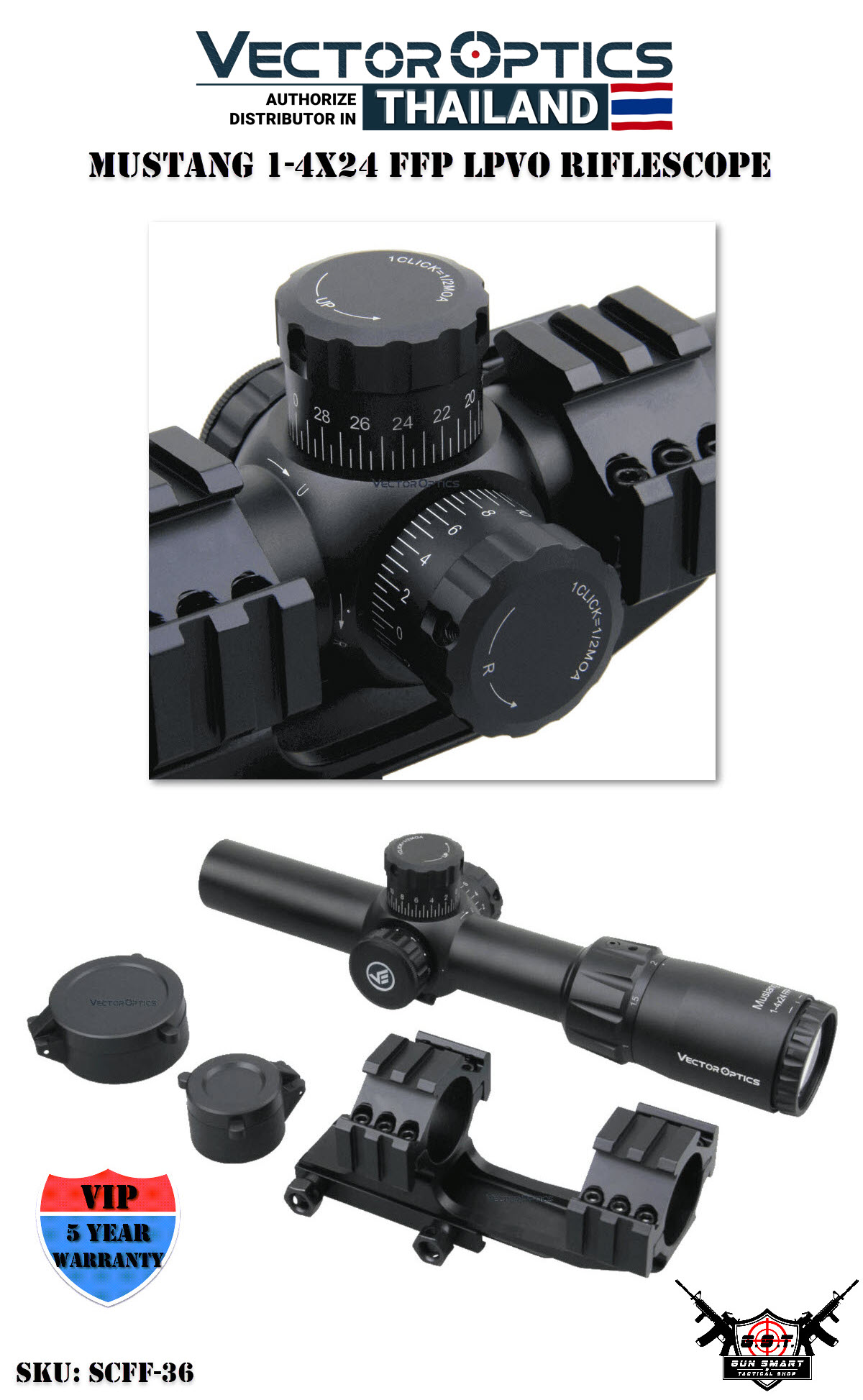 MUSTANG 1-4X24 FFP LPVO RIFLESCOPE - VectorOpticsThailand