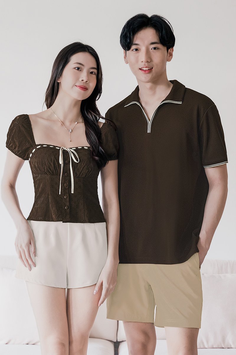 Chloee Padded Contrast Ribbon Babydoll Top (Brown) | Dear Lyla