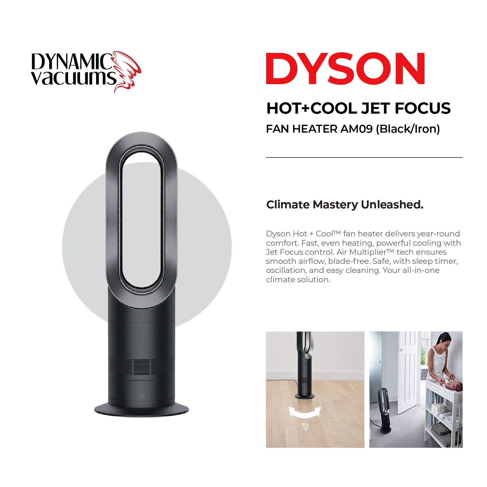 Dyson Hot+Cool Jet Focus Fan Heater AM09 (Black/Iron) – Dynamic