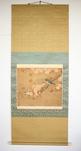 春木南江【桜花鳥】 絹本掛軸 Z190｜骨董店 のびる 古美術 骨董 和風
