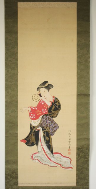 倣 月岡雪鼎 肉筆浮世絵【地獄太夫】絹本掛軸双福 Z202｜骨董店 のびる