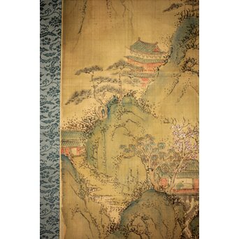 斎藤畸庵 山水図 絹本掛軸 Z525｜骨董店 のびる 古美術 骨董 和風建具